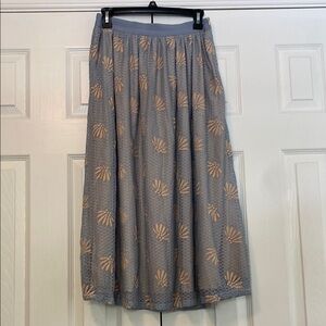 Polagram Blue and Tan Patterned Midi Skirt